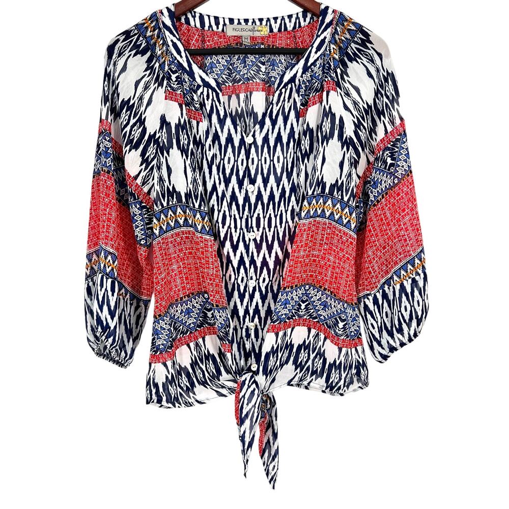 Fig & and Flower MEDIUM Boho Bohemian Blouse Shirt Top Summer Cozy
